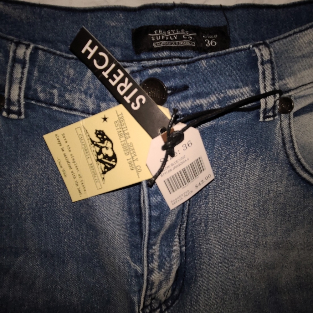 Acid wash moto distressed stretch cool jeans size 36 x 32